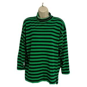 Clause Sport Womens Long Sleeve Shirt Striped Medium Turtle Neck Padded Cotton